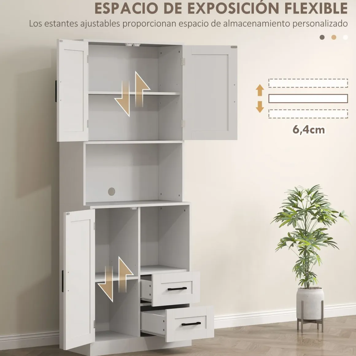Aparador de cocina Green Homcom 2 armarios + cajones + encimera blanco 180x70x40 cm