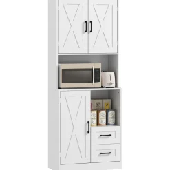 Aparador de cocina Green Homcom 2 armarios + cajones + encimera blanco 180x70x40 cm