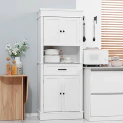 Aparador de cocina Homcom 4 puertas 1 cajón 1 estante abierto blanco 183x74x39,5 cm