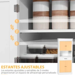 Aparador de cocina Homcom 4 puertas 1 cajón 1 estante abierto blanco 183x74x39,5 cm