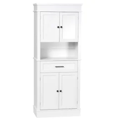 Aparador de cocina Homcom 4 puertas 1 cajón 1 estante abierto blanco 183x74x39,5 cm