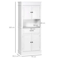 Aparador de cocina Homcom 4 puertas 1 cajón 1 estante abierto blanco 183x74x39,5 cm