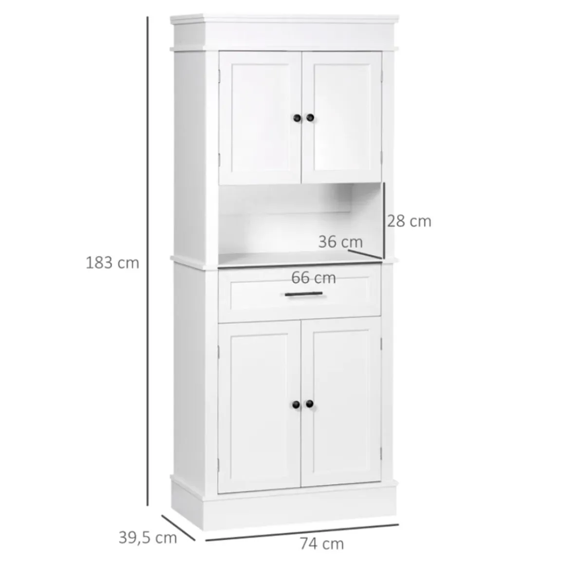 Aparador de cocina Homcom 4 puertas 1 cajón 1 estante abierto blanco 183x74x39,5 cm