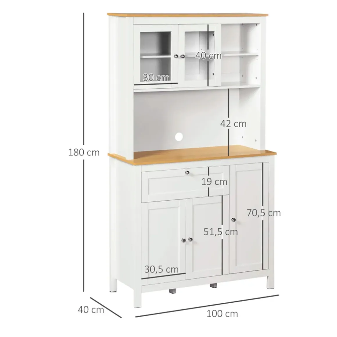Aparador de cocina Indie Homcom diseño minimalista blanco/natural 180x100x40 cm