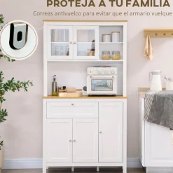 Aparador de cocina Indie Homcom diseño minimalista blanco/natural 180x100x40 cm