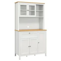 Aparador de cocina Indie Homcom diseño minimalista blanco/natural 180x100x40 cm