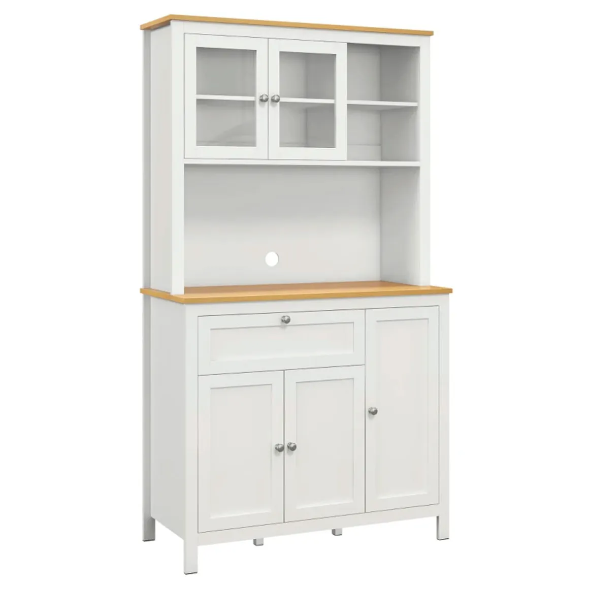 Aparador de cocina Indie Homcom diseño minimalista blanco/natural 180x100x40 cm