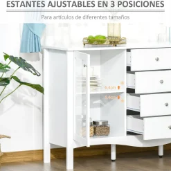 Aparador de cocina Lilia Homcom 2 puertas + 4 cajones blanco 85x136x45 cm