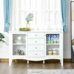 Aparador de cocina Lilia Homcom 2 puertas + 4 cajones blanco 85x136x45 cm