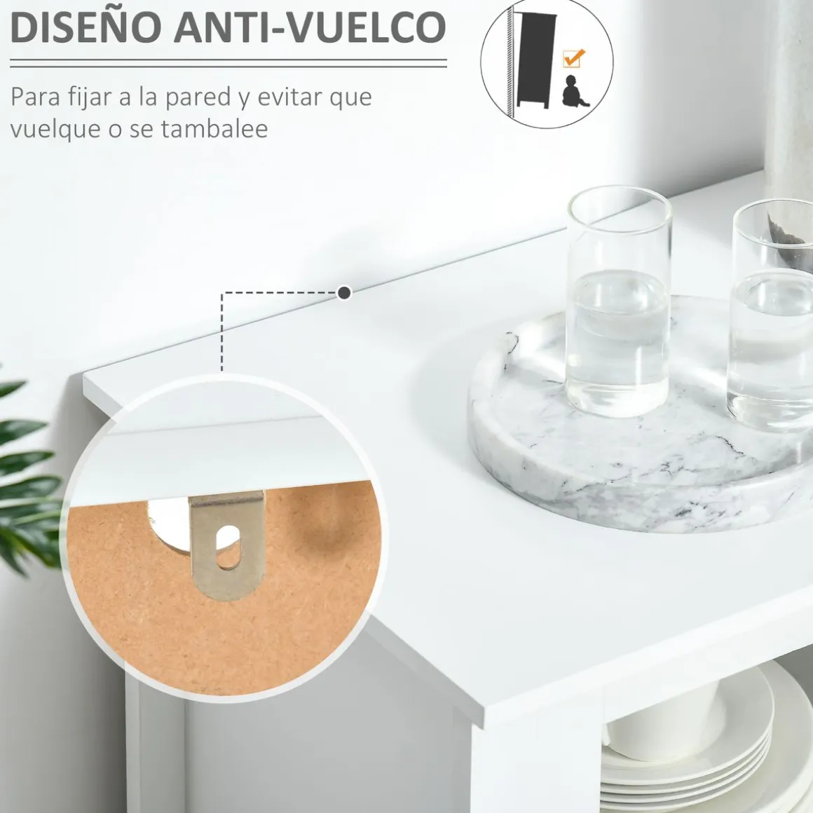 Aparador de cocina Lilia Homcom 2 puertas + 4 cajones blanco 85x136x45 cm
