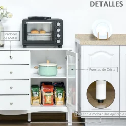 Aparador de cocina Lilia Homcom 2 puertas + 4 cajones blanco 85x136x45 cm