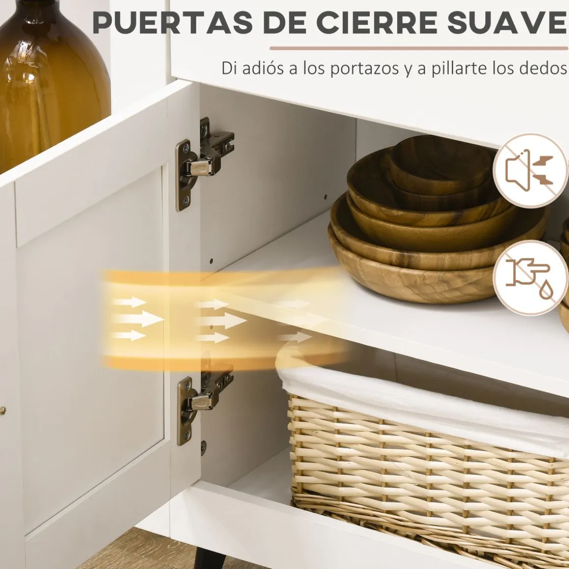 Aparador de cocina Namur Homcom 2 cajones + 3 puertas blanco/natural 80x117x35 cm