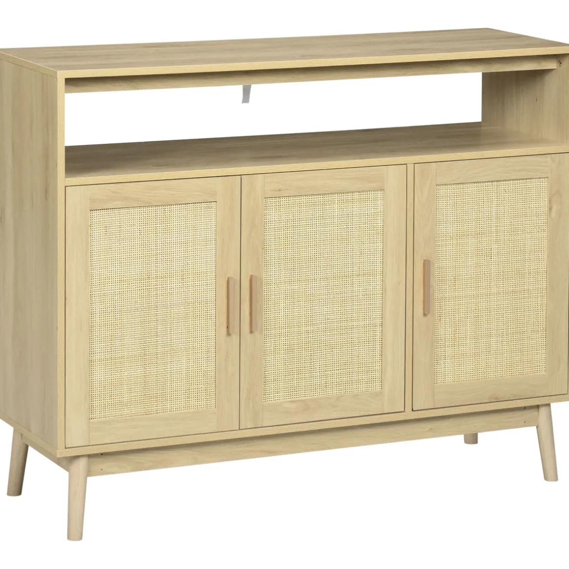 Aparador de cocina San Vicente Homcom 3 puertas estilo cannage natural 97x120x40 cm