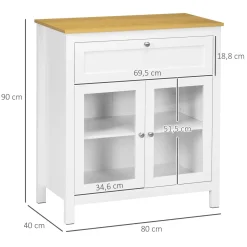 Aparador de cocina Solta Homcom 2 puertas + 1 cajón blanco/natural 90x80x40 cm