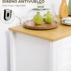 Aparador de cocina Solta Homcom 2 puertas + 1 cajón blanco/natural 90x80x40 cm