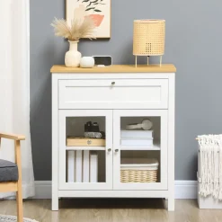 Aparador de cocina Solta Homcom 2 puertas + 1 cajón blanco/natural 90x80x40 cm