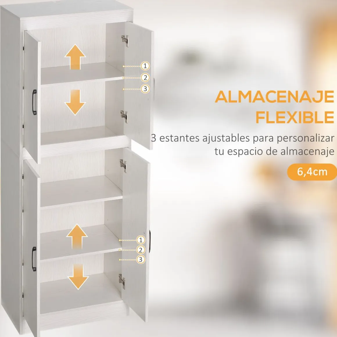 Aparador de cocina Tiko Homcom 4 puertas + 5 estantes blanco 168x60x36 cm