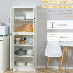 Aparador de cocina Tiko Homcom 4 puertas + 5 estantes blanco 168x60x36 cm