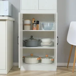 Aparador de cocina Tiko Homcom 4 puertas + 5 estantes blanco 168x60x36 cm