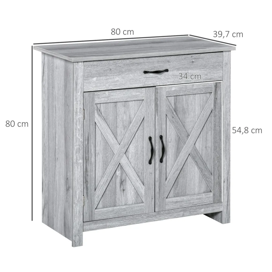Aparador de cocina Tomas Homcom 1 cajón + 2 puertas gris 80x80x39,7 cm