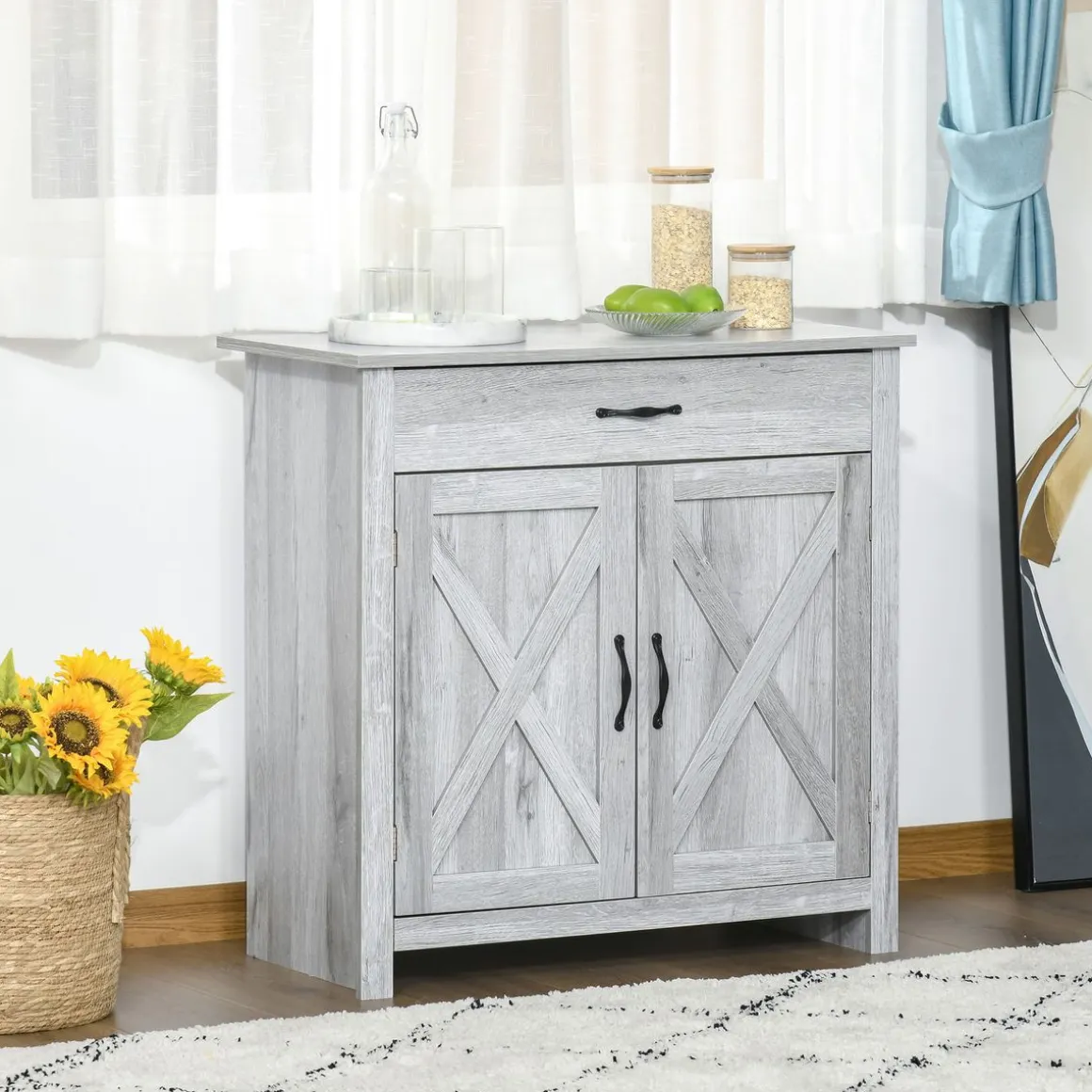 Aparador de cocina Tomas Homcom 1 cajón + 2 puertas gris 80x80x39,7 cm