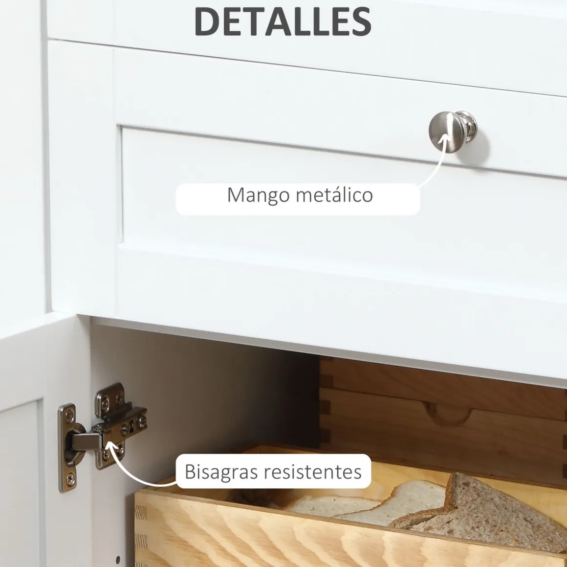 Aparador de cocina Vis Homcom 2 cajones + 2 puertas blanco/natural 90x120x40 cm