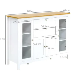 Aparador de cocina Vis Homcom 2 cajones + 2 puertas blanco/natural 90x120x40 cm