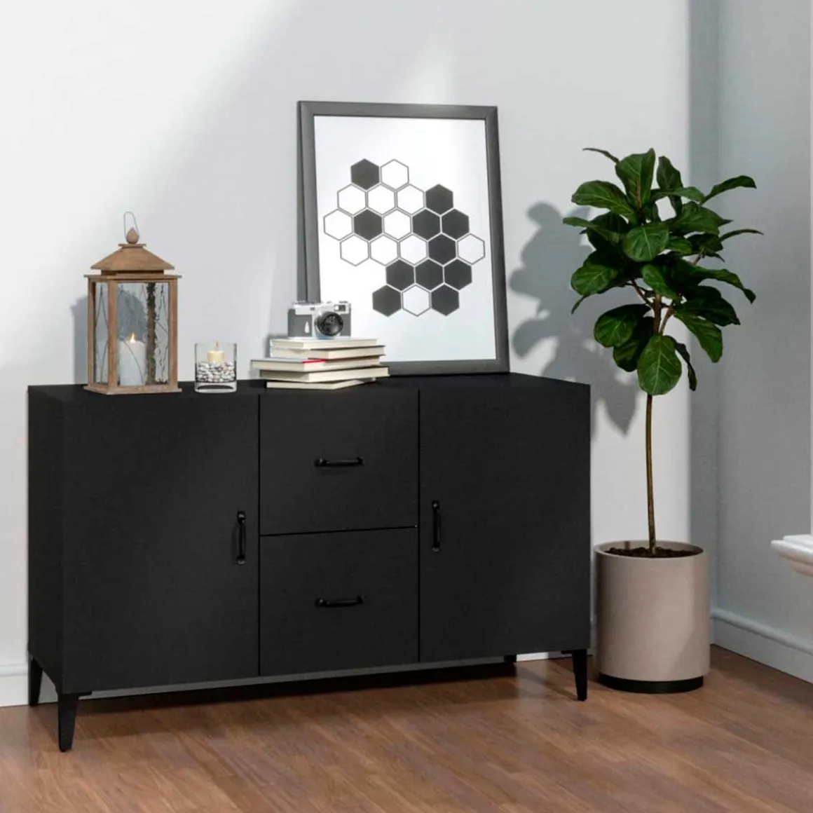 Aparador de ingeniería 2 armarios 2 cajones negro 60x100x36 cm