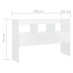 Aparador de madera 3 cajones 3 estantes blanco brillo 70x105x30 cm