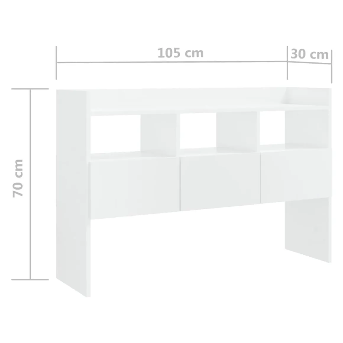 Aparador de madera 3 cajones 3 estantes blanco brillo 70x105x30 cm