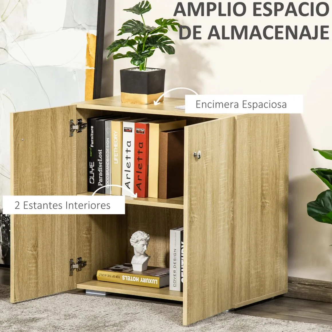 Aparador de salón Kui Homcom con 2 puertas blanco 70x70x39 cm