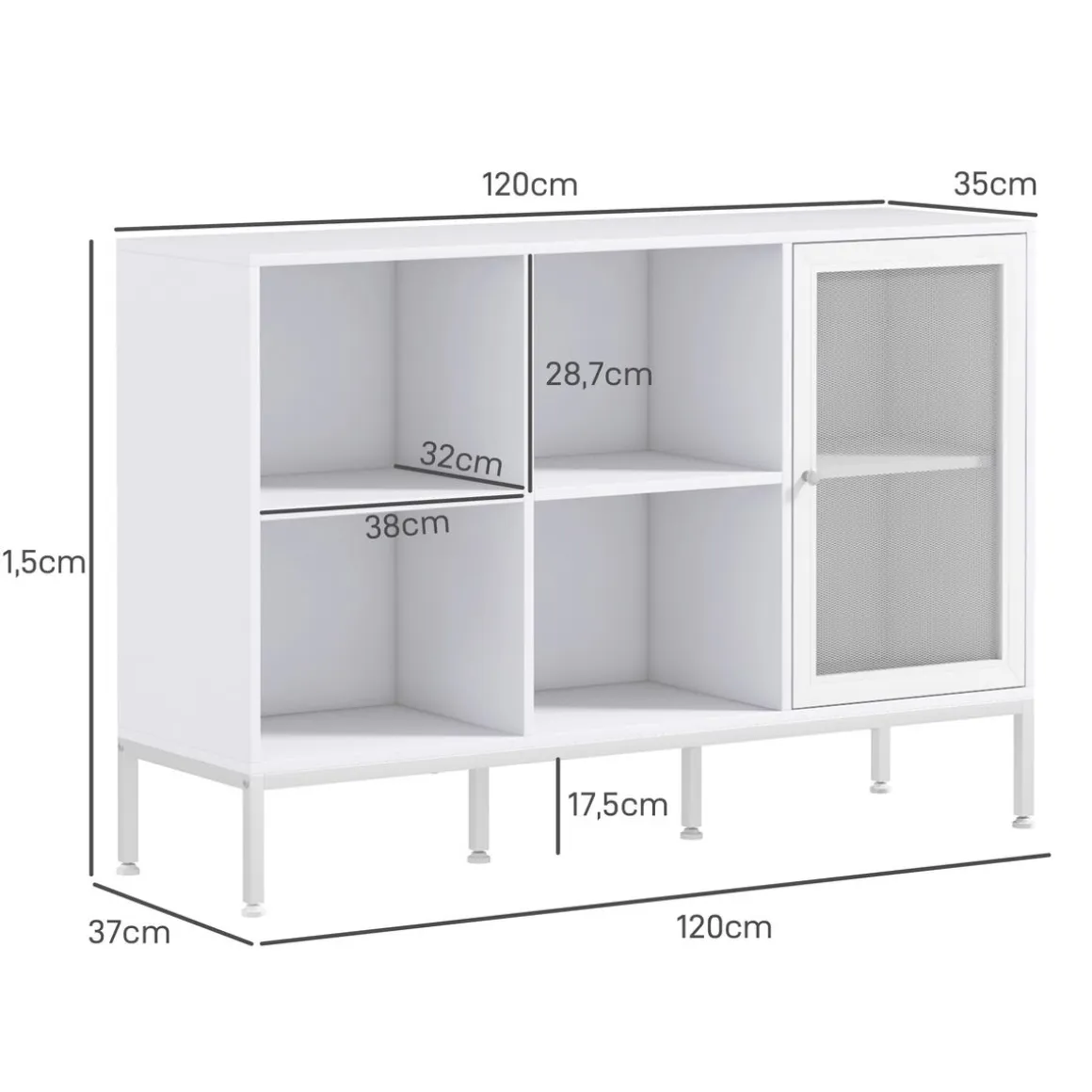 Aparador Desai Homcom 4 compartimentos + 1 puerta blanco 81,5x120x37 cm