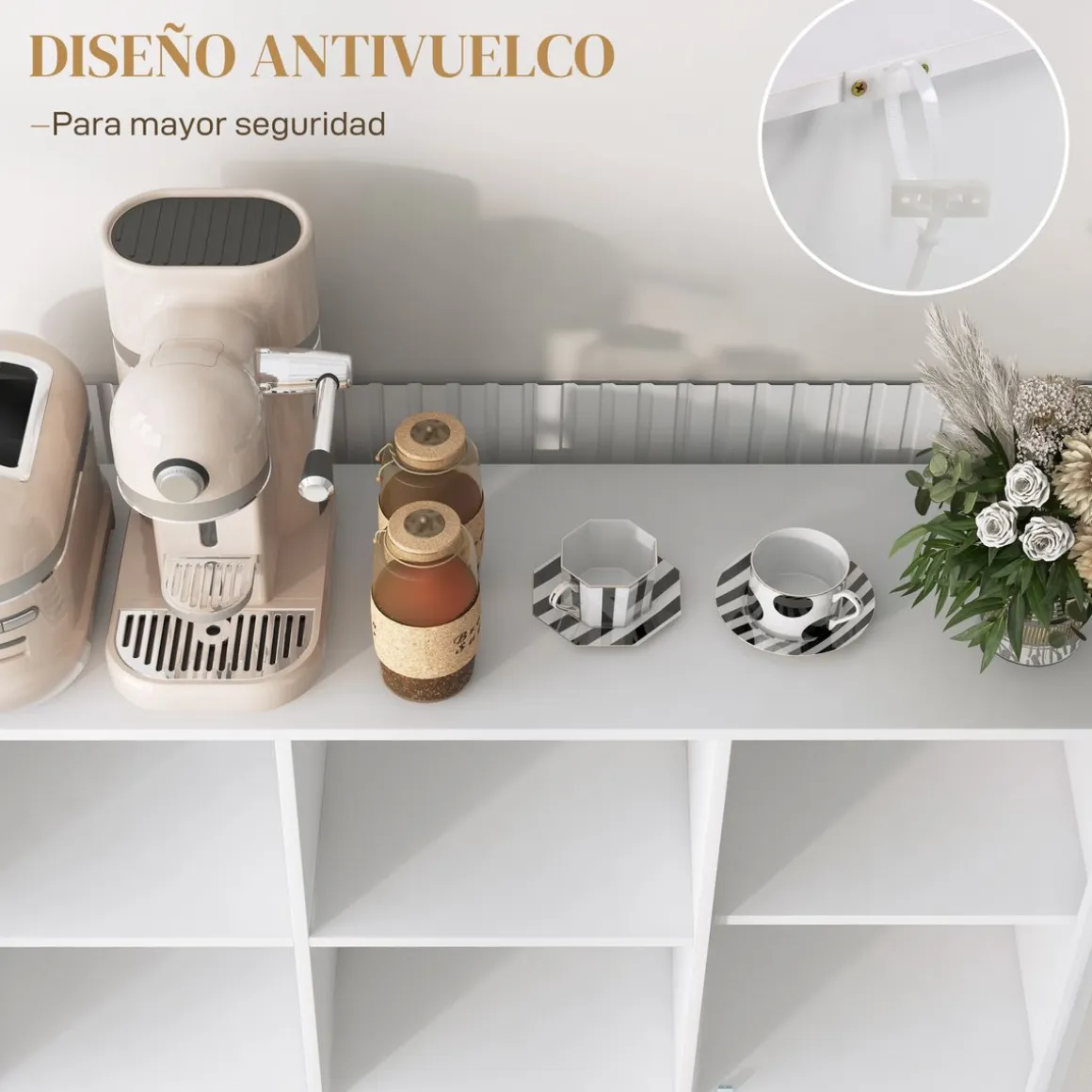 Aparador Desai Homcom 4 compartimentos + 1 puerta blanco 81,5x120x37 cm