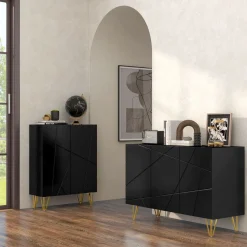 Aparador Desiré Homcom 3 puertas negro/dorado 75x120x40 cm