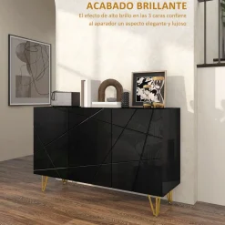 Aparador Desiré Homcom 3 puertas negro/dorado 75x120x40 cm