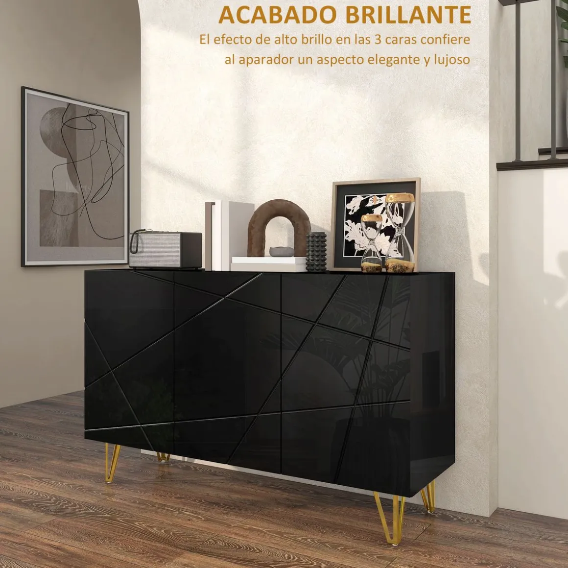 Aparador Desiré Homcom 3 puertas negro/dorado 75x120x40 cm