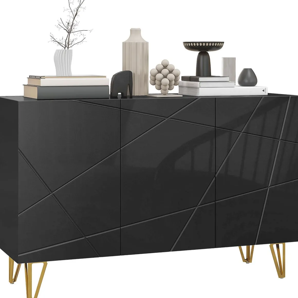 Aparador Desiré Homcom 3 puertas negro/dorado 75x120x40 cm
