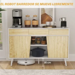 Aparador Dilhia Homcom 2 puertas con 3 cajones y 2 compartimentos blanco/natural 77x120x39 cm