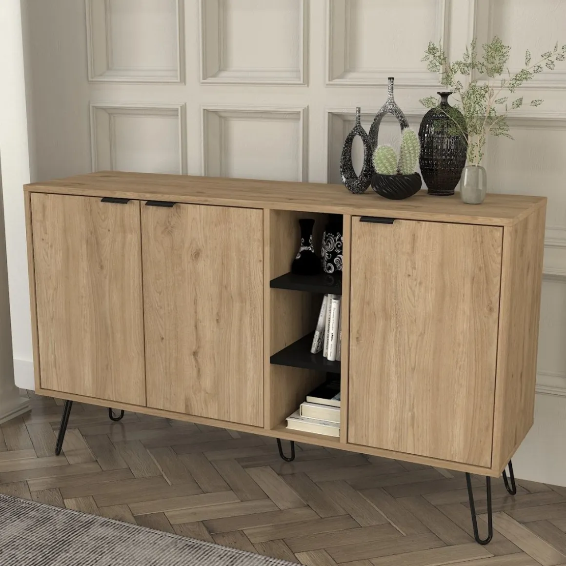 Aparador Dorel 3 puertas natural/negro 83x140x83 cm