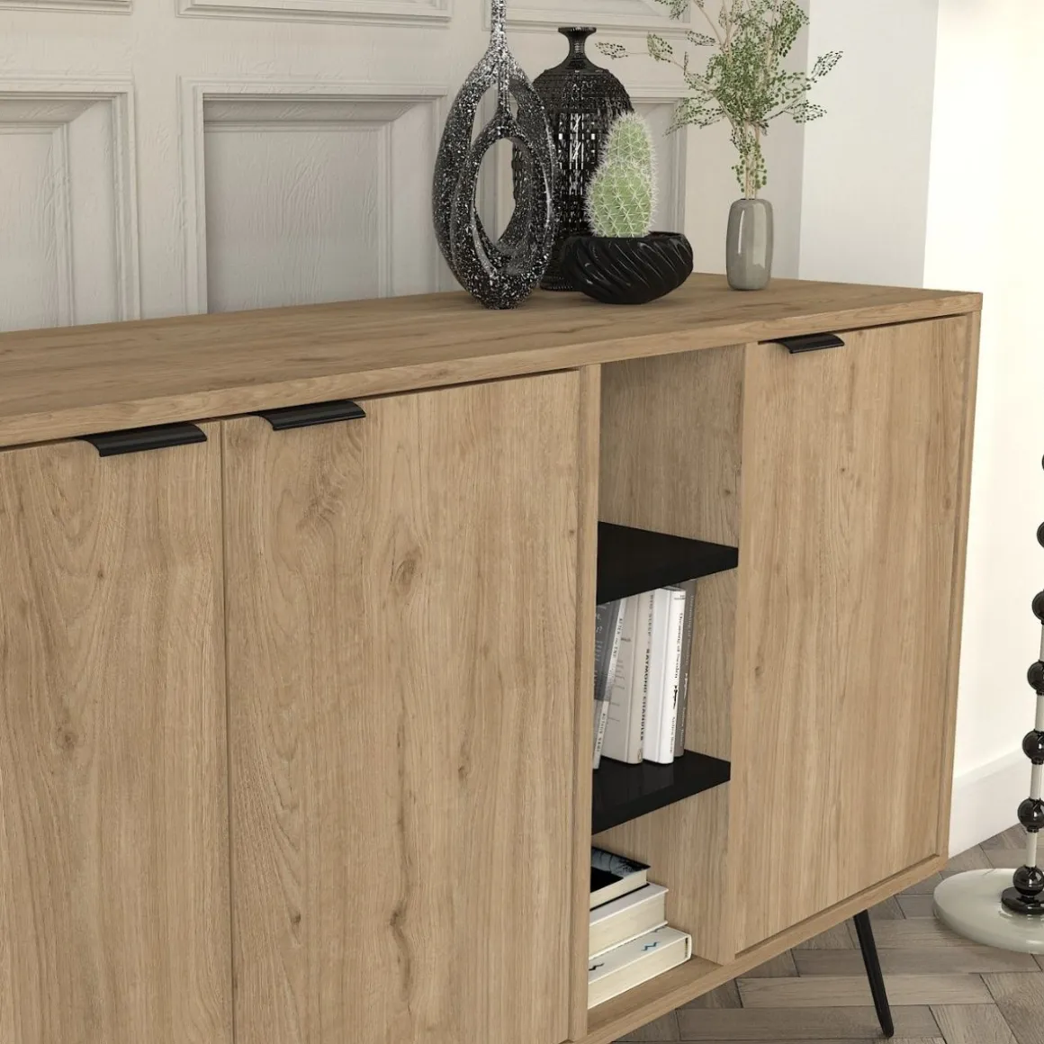 Aparador Dorel 3 puertas natural/negro 83x140x83 cm
