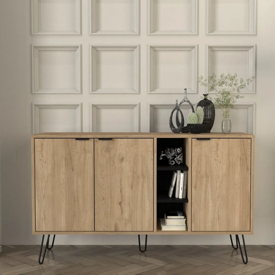 Aparador Dorel 3 puertas natural/negro 83x140x83 cm