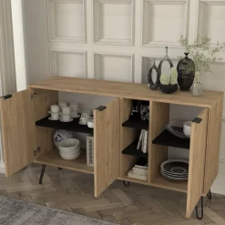 Aparador Dorel 3 puertas natural/negro 83x140x83 cm