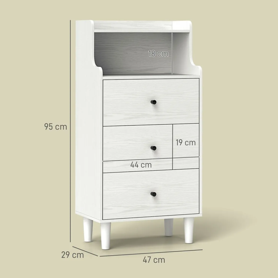 Aparador Elenia Homcom 3 cajones blanco 95x47x29 cm