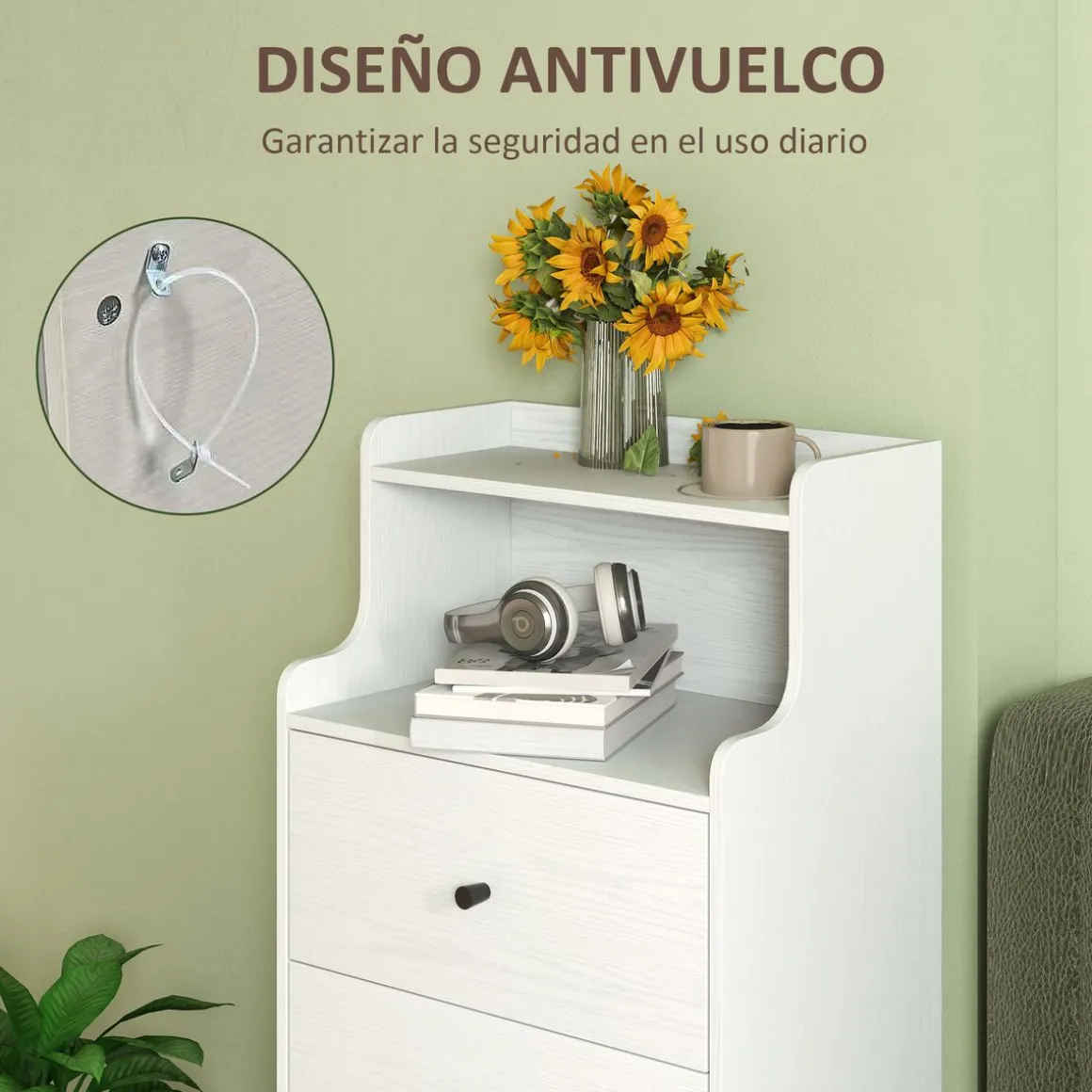 Aparador Elenia Homcom 3 cajones blanco 95x47x29 cm