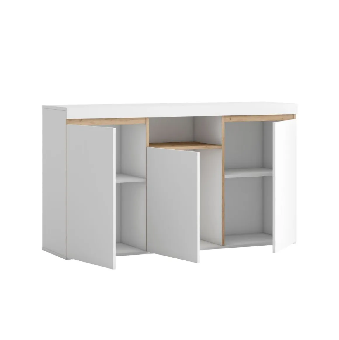 Aparador Elis 3 puertas + compartimento blanco mate/natural 80,5x140,1x39,6 cm
