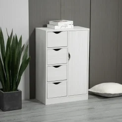 Aparador Elton Homcom 4 cajones + armario blanco 83x54x29 cm