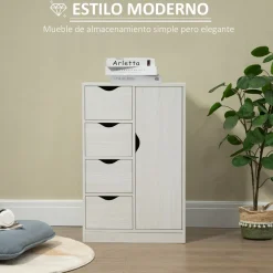 Aparador Elton Homcom 4 cajones + armario blanco 83x54x29 cm