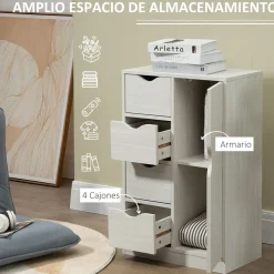 Aparador Elton Homcom 4 cajones + armario blanco 83x54x29 cm