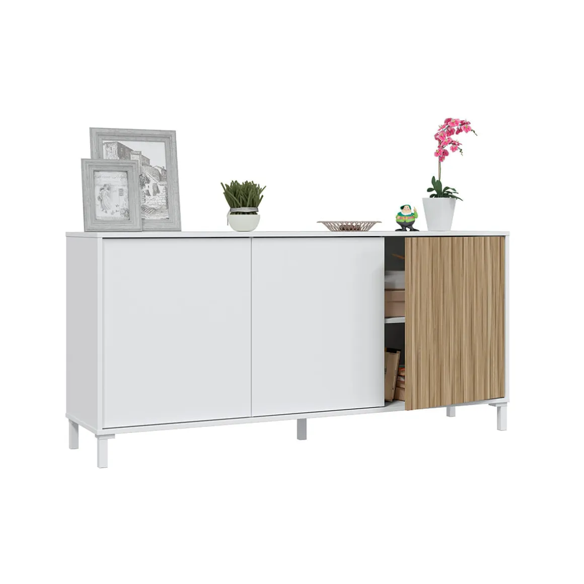 Aparador Ethna 3 puertas blanco/natural 74x154x40 cm