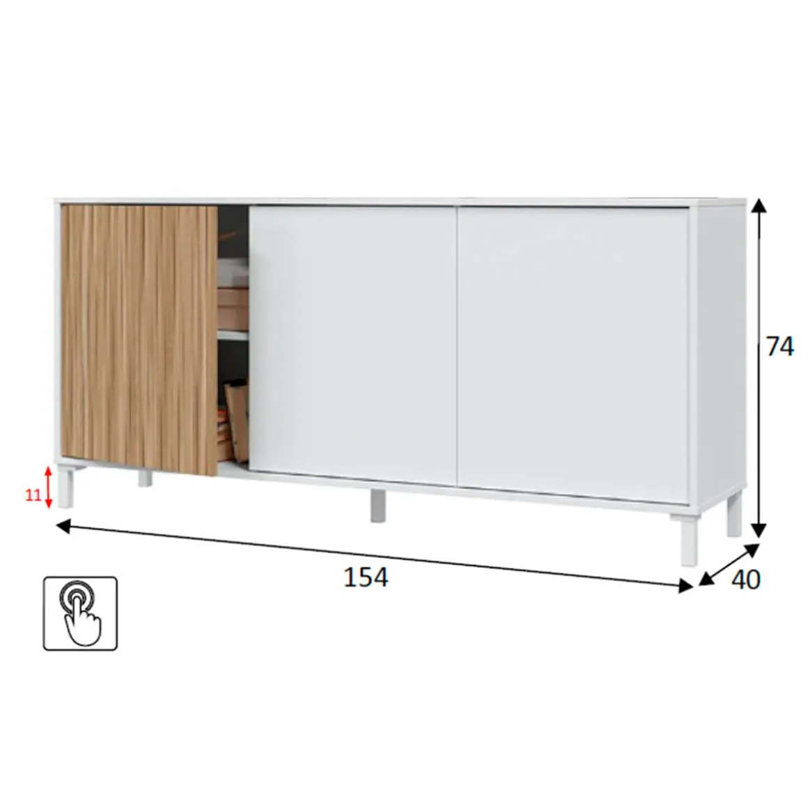 Aparador Ethna 3 puertas blanco/natural 74x154x40 cm
